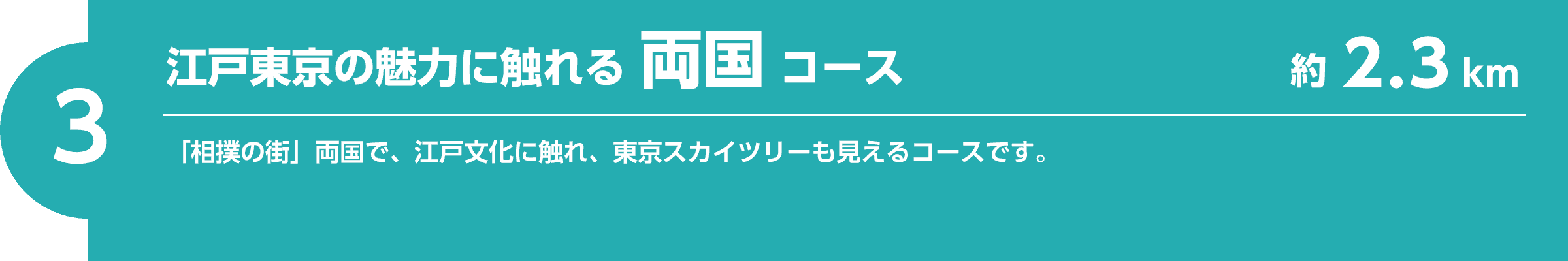 【3】江戸東京の魅力に触れる両国コース（約2.3km）「相撲の街」両国で、江戸文化に触れ、東京スカイツリーも見えるコースです。